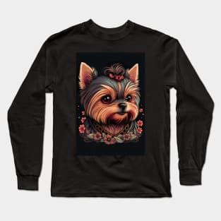 Super Cute Yorkshire Terrier Puppy Portrait - Japanese style Long Sleeve T-Shirt